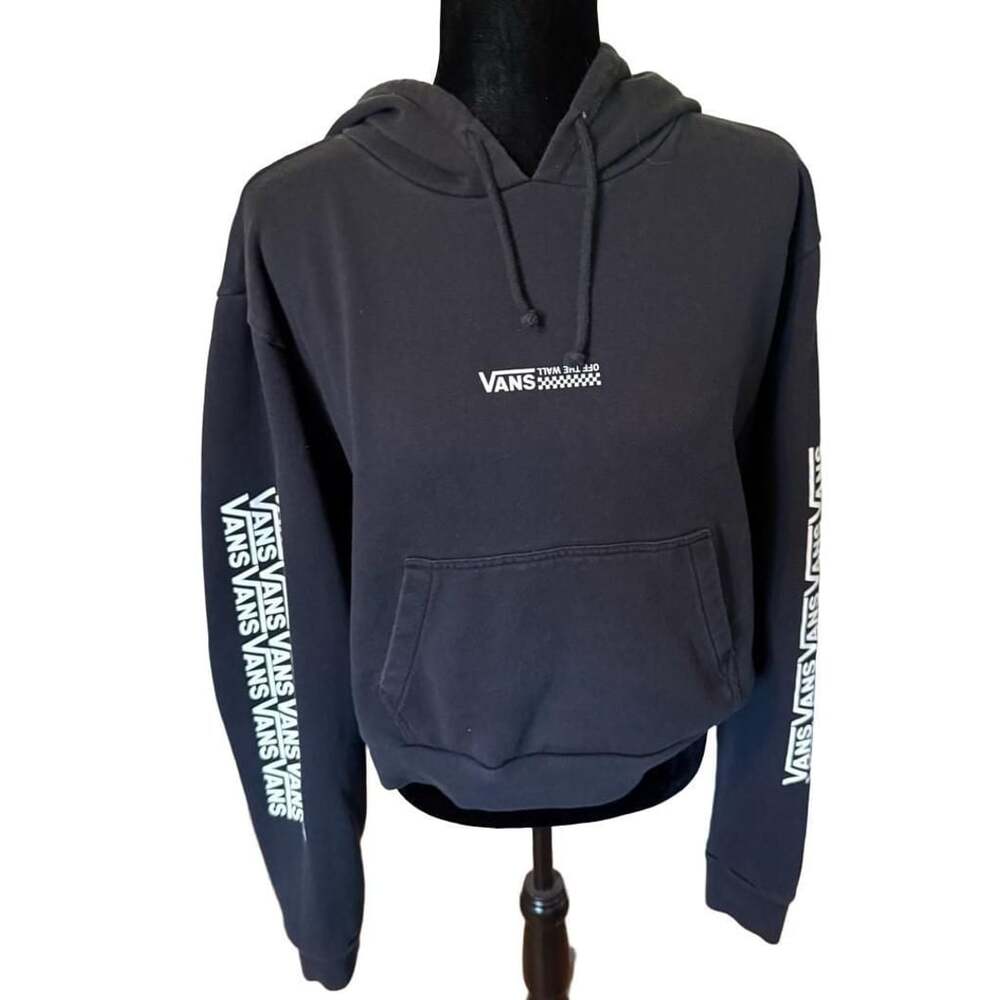 Vans Black Pullover Hoodie Sweatshirt with Off The Wall Logo and Sleeve Graphics